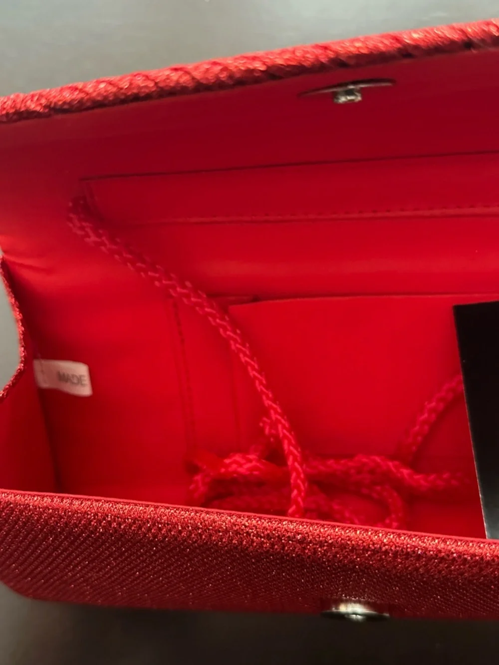 Red Textured Evening Clutch with Diagonal Detail - Picture 9 of 9